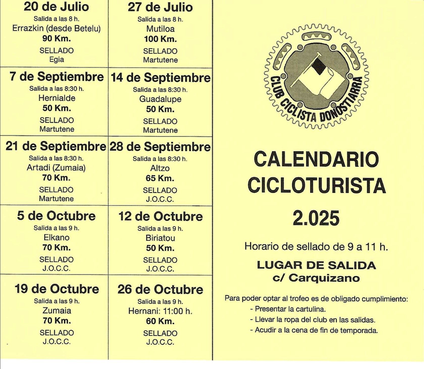 Calendario social del CC Donostiarra